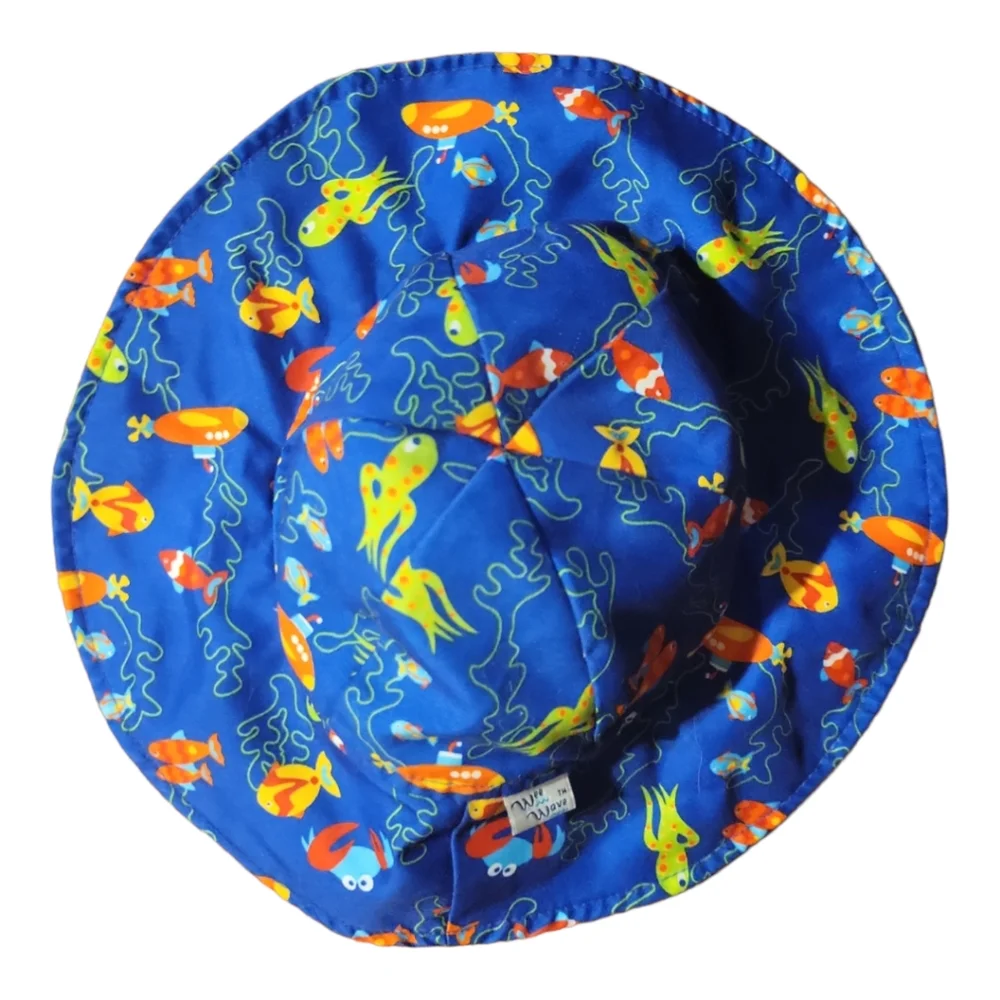 Vtg Wee Wave Floppy Blue Sun Hat Sea Beach Submarine Fish Squid Octopus